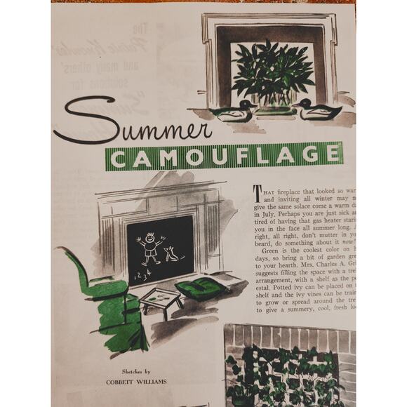 1944 "Summer Camouflage" for Fireplaces - Vtg Print Article by Cobbett Williams‎ - Picture 5 of 7